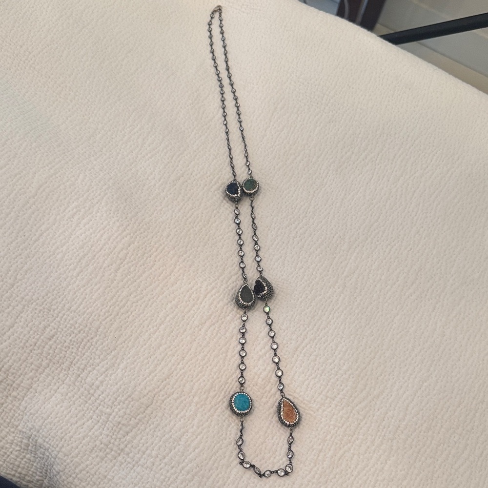 Long Multi-Stone Pendant Necklace